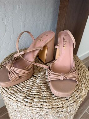 Lulu's Pink Knotted Strap Block Heel Sandals